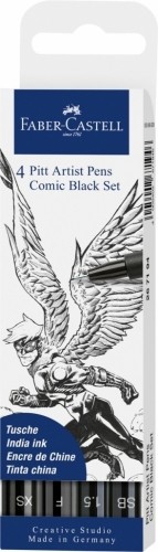 Flomasteri Faber-Castell Pitt Artist Pen Comic, 4gab/iep, melni image 1
