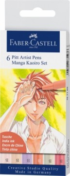Flomasteri ar otas uzgali Faber-Castell Pitt Artist Pen, Manga Kaoiro portrets,  6krāsas