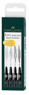 Flomāstera tipa pildspalvas Faber-Castell Pitt Artist Pen 4gab/iep (XS,S,F,M) melnas
