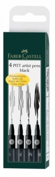 Flomāsteri Faber-Castell Pitt Artist Pen, 4gab. (S,F,M,B) melni