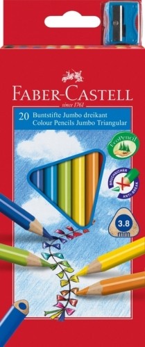 Trīsstūrveida krāsainie zīmuļi Faber-Castell Junior 20 krāsas ar asināmo image 1