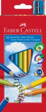 Trīsstūrveida krāsainie zīmuļi Faber-Castell Junior 20 krāsas ar asināmo