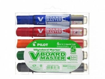 Маркер для белой доски Pilot V Board Master, круглый наконечник комплект 5 цветов