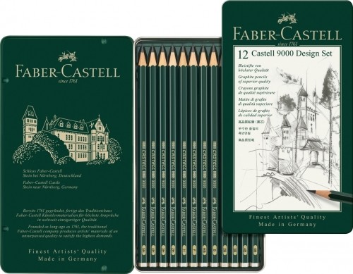 Faber-castell Zīmuļu komplekts Faber Castell 9000, 5B-5H, 12gab/iep, metāla kastē image 1