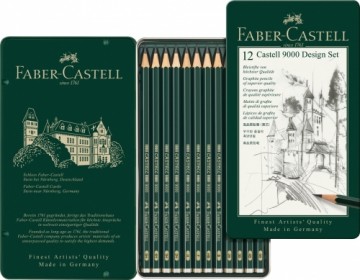 Faber-castell Zīmuļu komplekts Faber Castell 9000, 5B-5H, 12gab/iep, metāla kastē