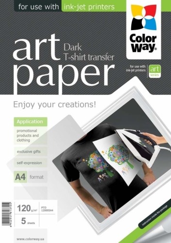 Dizaina papīrs ColorWay ART A4, 120g/m², 5lpp/iep, attēlu pārnešanai uz tumša auduma image 1