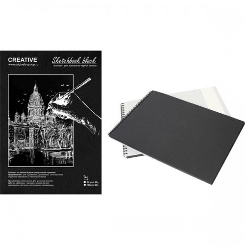 Kris *Skiču spirāļbloks ar melnām lapām Creative, A4, 80g/m², 40lpp image 1