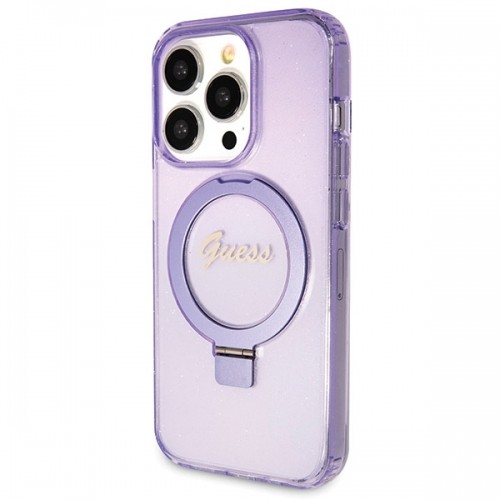 Guess GUHMP14LHRSGSU iPhone 14 Pro 6.1" fioletowy|purple hardcase Ring Stand Script Glitter MagSafe image 2