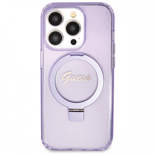 Guess GUHMP14LHRSGSU iPhone 14 Pro 6.1" fioletowy|purple hardcase Ring Stand Script Glitter MagSafe image 3