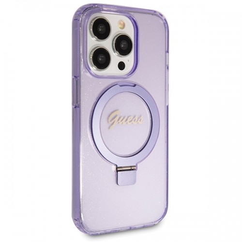 Guess GUHMP14LHRSGSU iPhone 14 Pro 6.1" fioletowy|purple hardcase Ring Stand Script Glitter MagSafe image 4
