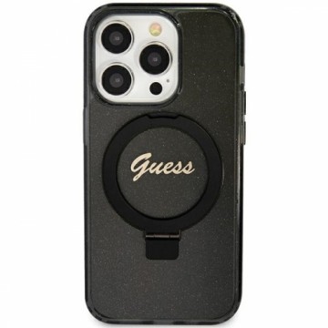 Guess GUHMP12MHRSGSK iPhone 12|12 Pro 6.1" czarny|black hardcase Ring Stand Script Glitter MagSafe