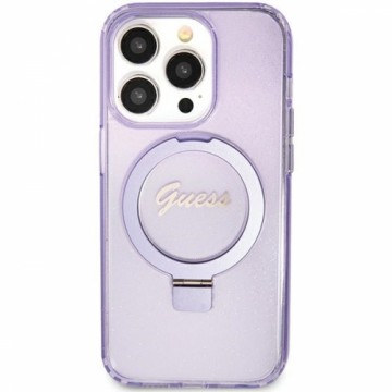 Guess GUHMN61HRSGSU iPhone 11 | Xr 6.1" fioletowy|purple hardcase Ring Stand Script Glitter MagSafe