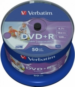 Matricas DVD+R AZO Verbatim 4.7GB 16x Wide Printable non ID, 50 Pack Spindle