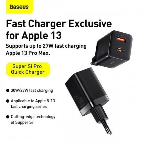 OEM Baseus Super Si Pro Quick Charger USB + USB-C 30W (black) image 2