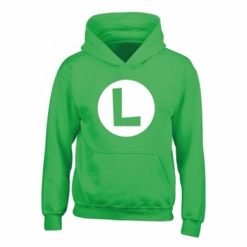 Unisex Sporta Krekls ar Kapuci Super Mario Luigi Badge Zaļš