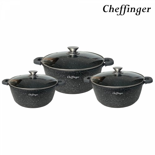 Cheffinger CF-DCS01: 6 Pieces Mable Coated Soup Pot Casserole Set - 20cm,24cm,28cm image 2
