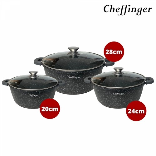 Cheffinger CF-DCS01: 6 Pieces Mable Coated Soup Pot Casserole Set - 20cm,24cm,28cm image 3