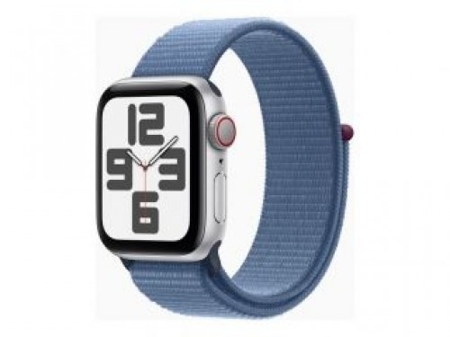 Apple  
         
       Watch SE GPS + Cellular 40mm Silver Aluminium Case with Winter Blue Sport Loop image 1