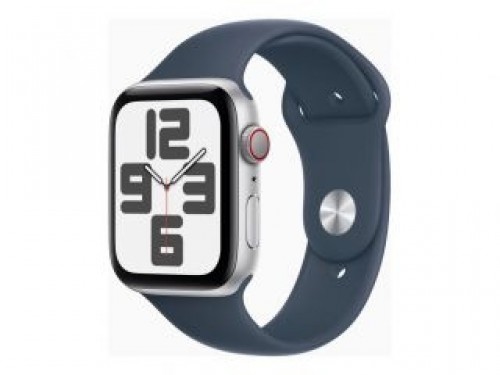 Apple  
         
       Watch SE GPS + Cellular 44mm Silver Aluminium Case with Storm Blue Sport Band - S/M image 1