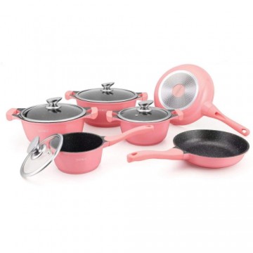 Royalty Line RL-BS1010M: 10 Pieces Ceramic Coated Cookware Set Pink