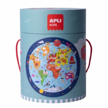 Puzle un domino komplekts Apli World Map Apaļš 48 Daudzums 50 cm