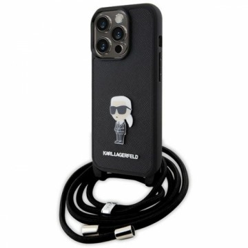 Karl Lagerfeld KLHCP15LSASKNPSK iPhone 15 Pro 6.1" hardcase czarny|black Crossbody Saffiano Monogram Metal Pin Karl & Choupette
