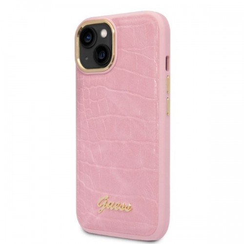 Guess PU Croco with Metal Camera Outline Case for iPhone 14 Pink image 2