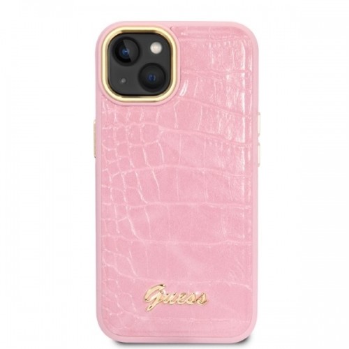 Guess PU Croco with Metal Camera Outline Case for iPhone 14 Pink image 3