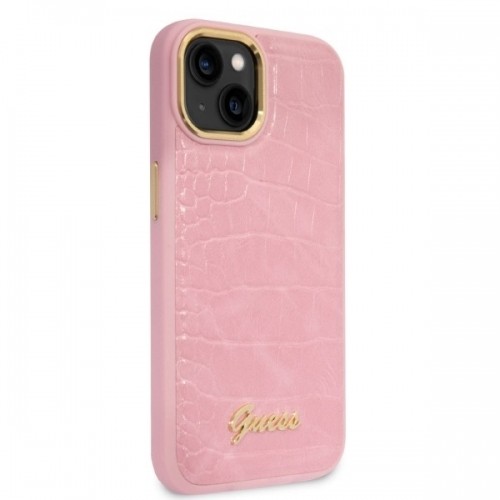 Guess PU Croco with Metal Camera Outline Case for iPhone 14 Pink image 4