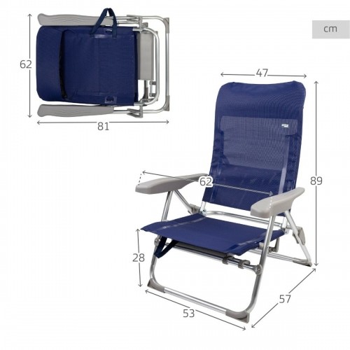 Pludmales krēsls Aktive Slim Locīšana Tumši Zils 47 x 89 x 57 cm (2 gb.) image 4