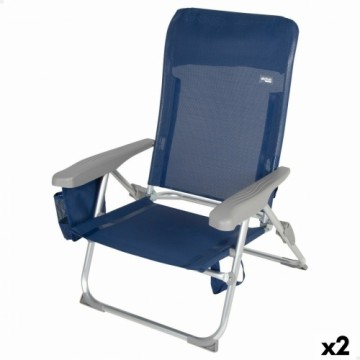 Pludmales krēsls Aktive Slim Locīšana Tumši Zils 47 x 87 x 58 cm (2 gb.)