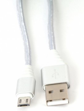 Omega кабель microUSB - USB 1 м плетеный 2A, серебро