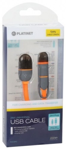Platinet cable USB - microUSB/Lightning 1m, orange (42873) image 4