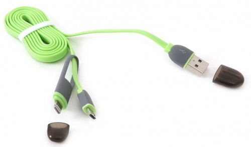 Platinet cable USB - microUSB/Lightning 1m, green (42872) image 1