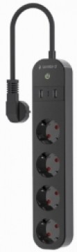 Viedā Rozete Gembird Smart Power Strip with USB Charger 4 Sockets Black