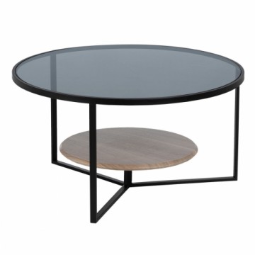 Bigbuy Home Centrālais galds Melns Dabisks Stikls Dzelzs Koks MDF 75 x 75 x 40 cm