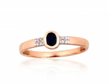 Золотое кольцо #1101144(Au-R+PRh-W)_DI+SA, Красное Золото 585°, родий (покрытие), Бриллианты (0,024Ct), Сапфир (0,232Ct), Размер: 16, 1.17 гр.