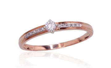Золотое кольцо #1100409(Au-R+PRh-W)_DI, Красное Золото 585°, родий (покрытие), Бриллианты (0,109Ct), Размер: 16, 1.28 гр.