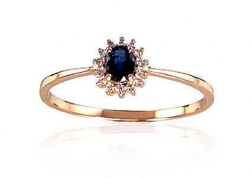 Золотое кольцо #1100100(Au-R+PRh-W)_DI+SA, Красное Золото 585°, родий (покрытие), Бриллианты (0,04Ct), Сапфир (0,221Ct), Размер: 15.5, 0.85 гр.