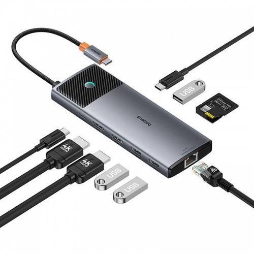 Adapter Hub 10in1 Baseus 2x HDMI, USB-C, 3xUSB-A+RJ45+SD|TF, PD  (grey) image 5