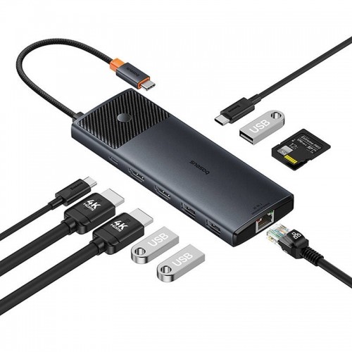 Adapter Hub 10in1 Baseus USB-C - 2xHDMI, 3xUSB-A, USB-C, RJ45, SD|TF, PD (black) image 5
