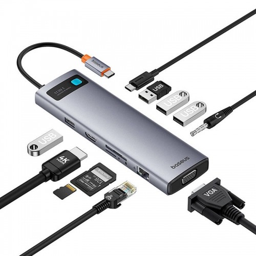 Hub 11in1 Baseus StarJoy Metal Glam Series, USB-C to HDMI +VGA + 3 x USB 3.0 + USB 2.0+USB-C PD + RJ45 + SD|TF +3,5mm image 2