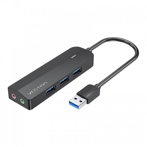 USB 3.0 3-Port Hub with Sound Card and Power Adapter Vention CHIBB 0.15m Black image 1