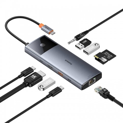 Hub 10in1 Baseus Metal Gleam II Series, USB-C to 1xHDMI, USB-A (10Gbps), USC-C, 2xUSB-A, Ethernet RJ45, SD|TF card, mini-jack 3,5mm, USB-C(PD) image 3