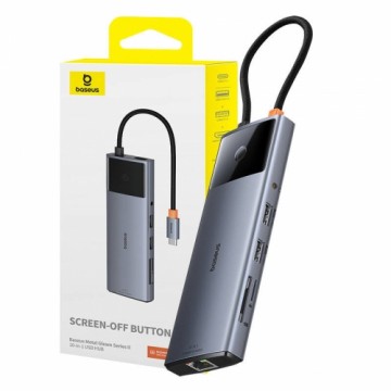 Hub 10in1 Baseus Metal Gleam II Series, USB-C to 1xHDMI, USB-A (10Gbps), USC-C, 2xUSB-A, Ethernet RJ45, SD|TF card, mini-jack 3,5mm, USB-C(PD)