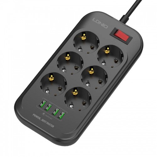 Power strip with 6 AC outlets, 4x USB, LDNIO SE6403, 2m (black) image 1