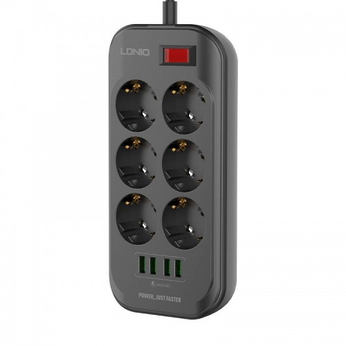 Power strip with 6 AC outlets, 4x USB, LDNIO SE6403, 2m (black) image 3