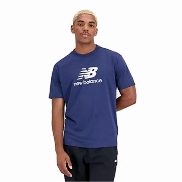 Vīriešu Krekls ar Īsām Piedurknēm New Balance Essentials Stacked Logo Zils