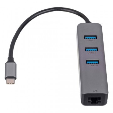 Akyga hub AK-AD-66 USB type C for 3x USB 3.0 with network card 10|100|1000 15cm