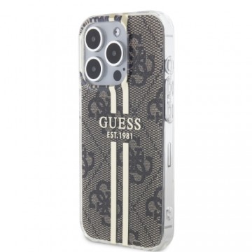 Guess IML 4G Gold Stripe Case for iPhone 15 Pro Brown
